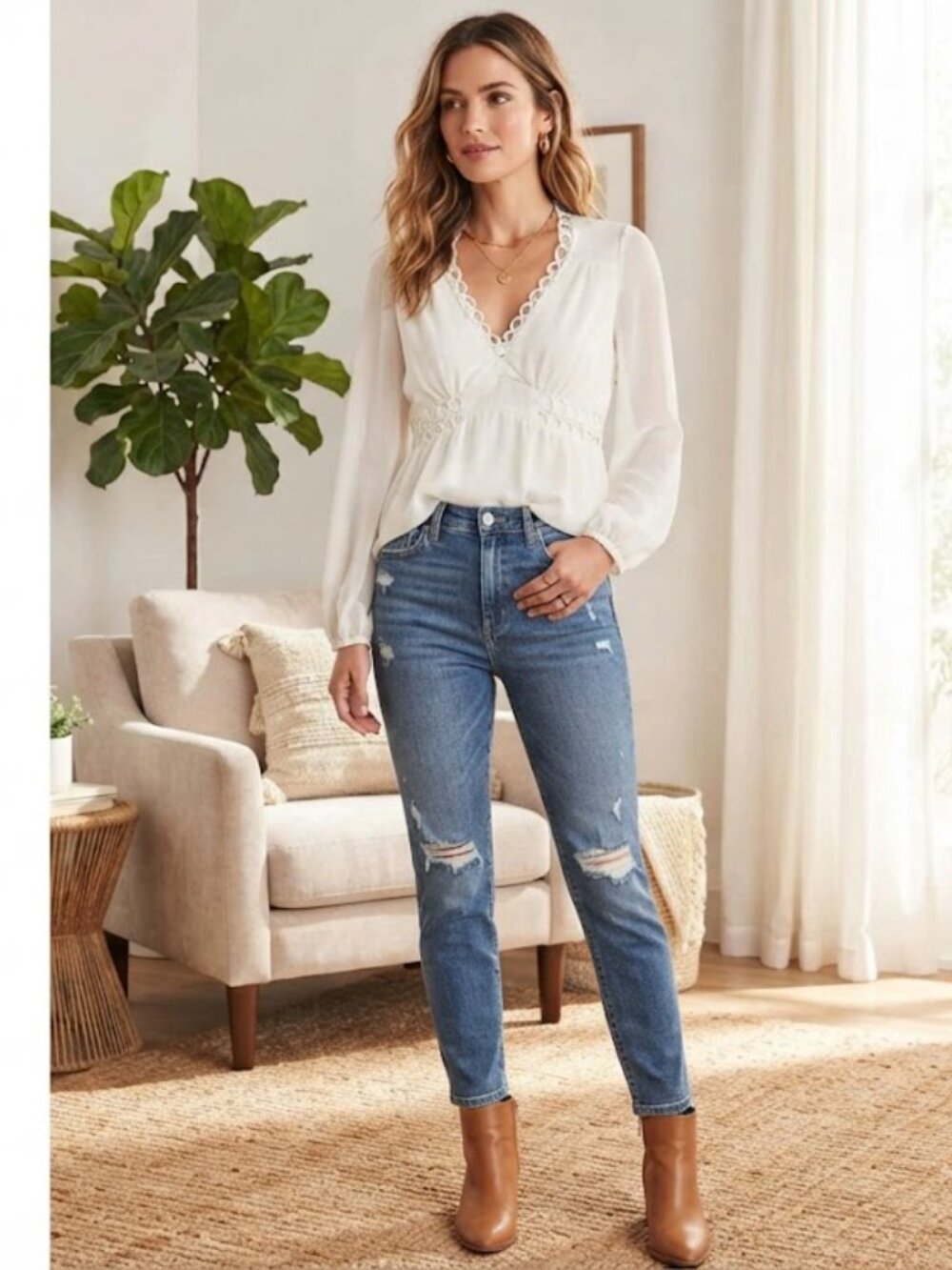 Express White Keyhole Crochet Circle Lace Blouse